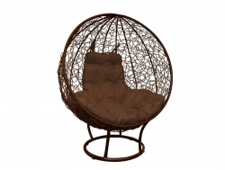 Кресло Кокон Круглый на подставке ротанг каркас коричневый-подушка коричневая