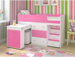 Кровать-чердак Малыш 1800 Белый-Розовый