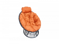 Кресло Папасан мини с ротангом каркас чёрный-подушка оранжевая
