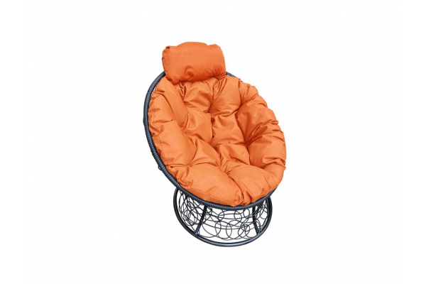 Кресло Папасан мини с ротангом каркас чёрный-подушка оранжевая