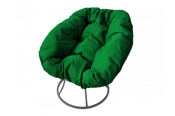 Кресло Пончик без ротанга каркас серый-подушка зелёная