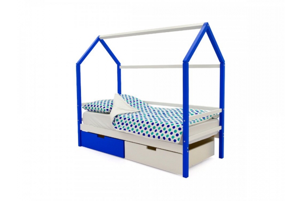 Кровать-домик Svogen с ящиками сине-белый