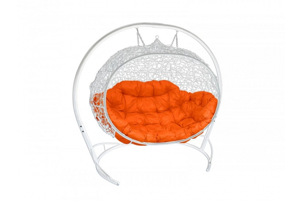 Подвесной диван Кокон Улей каркас белый-подушка оранжевая