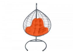 Подвесное кресло Кокон XL ротанг каркас серый-подушка оранжевая